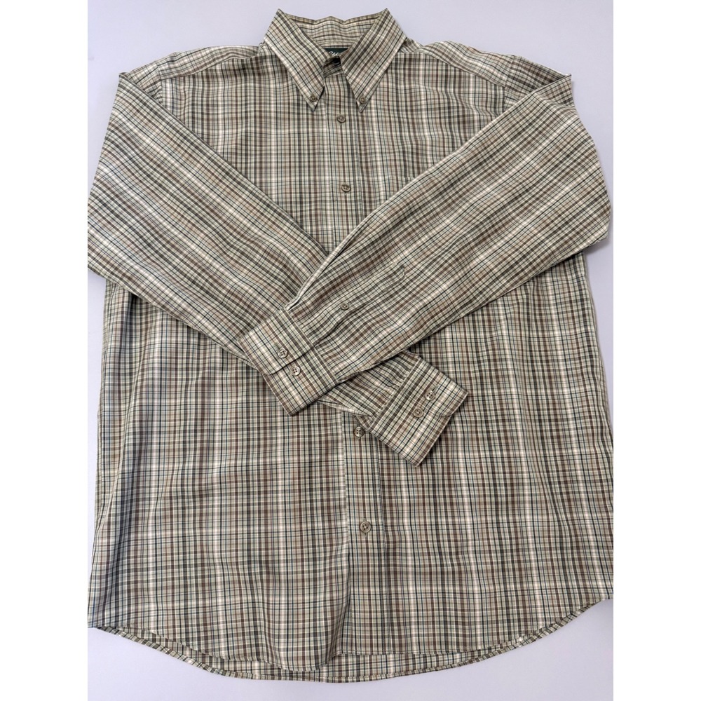 Eddie Bauer Mens Relaxed Fit Wrinkle Resistant Plaid Button Down Shirt Brown M - Picture 2 of 6